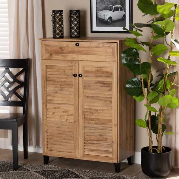 Coolidge ModernOak Brown Finished Wood 5-Shelf Shoe Storage Cabinet, Baxton Studio, Mfr#: 197-11926-ZORO